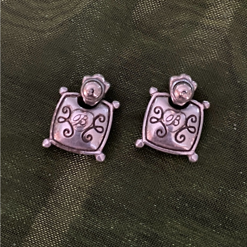Vintage Brighton Nicky Silver Tone Square Pierced Etched Earrings 3/4” L - Picture 3 of 3